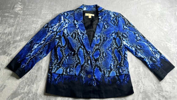 Michael Kors Jackets & Blazers - MICHAEL Michael Kors Blazer Womens 6 Black Blue Reptile Animal Print 3/4 Sleeve